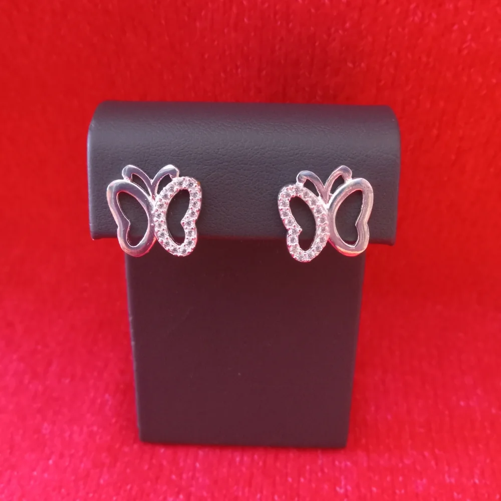 925 Sterling‎ Silver Lovely Adorable Butterfly CZ Stud Earrings Women Girl